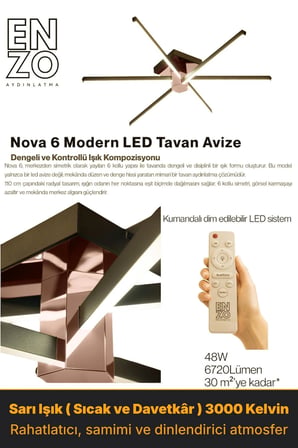 Nova 6 Rose Gold LED Tavan Avize – Kumandalı Dim Edilebilir – Aşağı Işık - 3000K