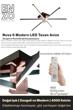 Nova 6 Rose Gold LED Tavan Avize – Kumandalı Dim Edilebilir – Aşağı Işık - 3000K