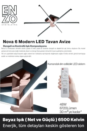 Nova 6 Rose Gold LED Tavan Avize – Kumandalı Dim Edilebilir – Aşağı Işık - 6500K