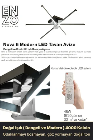 Nova 6 Silver LED Tavan Avize – Kumandalı Dim Edilebilir – Aşağı Işık - 6500K