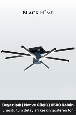 Nova 8 Füme LED Tavan Avize – Kumandalı Dim Edilebilir – Aşağı Işık - 6500K