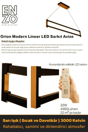 orion bronz lineer led sarkıt avize – kumandalı dim edilebilir – aşağı işık - 3000k