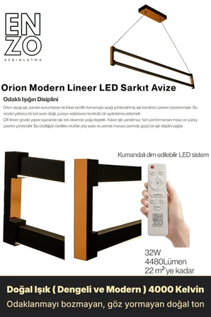 orion bronz lineer led sarkıt avize – kumandalı dim edilebilir – aşağı işık - 6500k