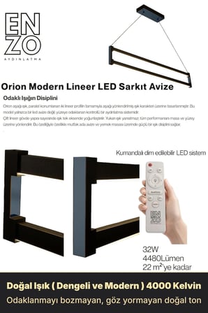orion füme lineer led sarkıt avize – kumandalı dim edilebilir – aşağı işık - 4000k