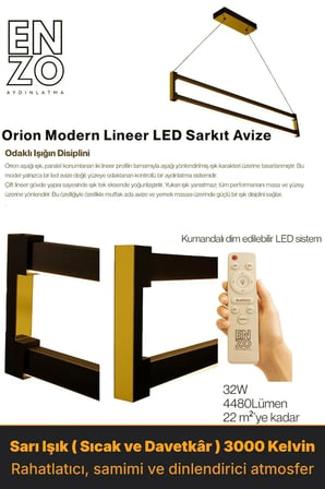 orion gold lineer led sarkıt avize – kumandalı dim edilebilir – aşağı işık - 3000k