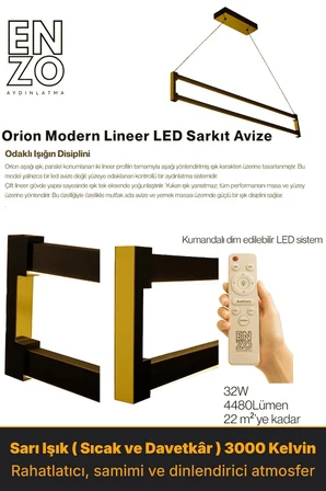 orion gold lineer led sarkıt avize – kumandalı dim edilebilir – aşağı işık - 4000k