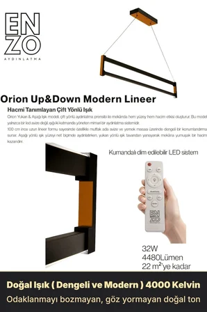 Orion Bronz Lineer LED Sarkıt Avize – Kumandalı Dim Edilebilir – Yukarı & Aşağı Işık - 3000K