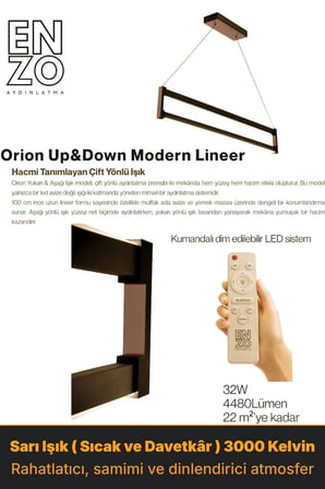 Orion Rose Gold Lineer LED Sarkıt Avize – Kumandalı Dim Edilebilir – Yukarı & Aşağı Işık - 3000K