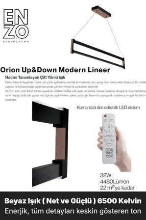 Orion Rose Gold Lineer LED Sarkıt Avize – Kumandalı Dim Edilebilir – Yukarı & Aşağı Işık - 4000K