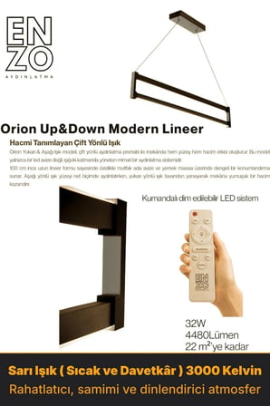 Orion Silver Lineer LED Sarkıt Avize – Kumandalı Dim Edilebilir – Yukarı & Aşağı Işık - 3000K