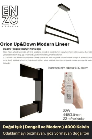 Orion Silver Lineer LED Sarkıt Avize – Kumandalı Dim Edilebilir – Yukarı & Aşağı Işık - 4000K
