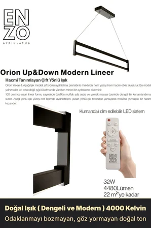 Orion Silver Lineer LED Sarkıt Avize – Kumandalı Dim Edilebilir – Yukarı & Aşağı Işık - 6500K