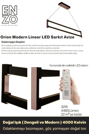 orion rose gold lineer led sarkıt avize – kumandalı dim edilebilir – aşağı işık - 4000k