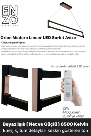 orion rose gold lineer led sarkıt avize – kumandalı dim edilebilir – aşağı işık - 4000k