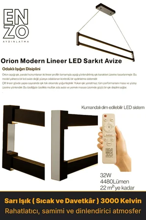 orion silver lineer led sarkıt avize – kumandalı dim edilebilir – aşağı işık - 3000k