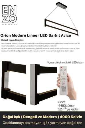 orion silver lineer led sarkıt avize – kumandalı dim edilebilir – aşağı işık - 4000k