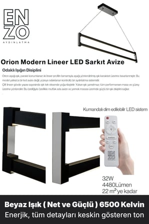 orion silver lineer led sarkıt avize – kumandalı dim edilebilir – aşağı işık - 6500k