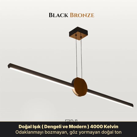 UnoS Bronz Lineer LED Sarkıt Avize – Kumandalı Dim Edilebilir – Aşağı Işık - 4000K
