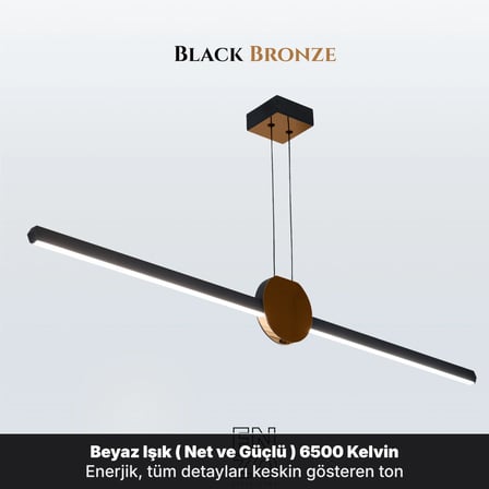 UnoS Bronz Lineer LED Sarkıt Avize – Kumandalı Dim Edilebilir – Aşağı Işık - 6500K