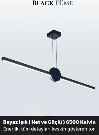 UnoS Füme Lineer LED Sarkıt Avize – Kumandalı Dim Edilebilir – Aşağı Işık - 6500K