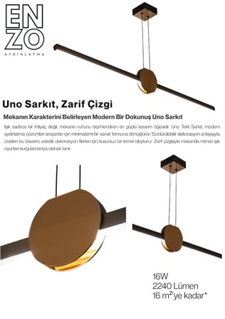 UnoS Gold Lineer LED Sarkıt Avize – Kumandalı Dim Edilebilir – Aşağı Işık - 3000K