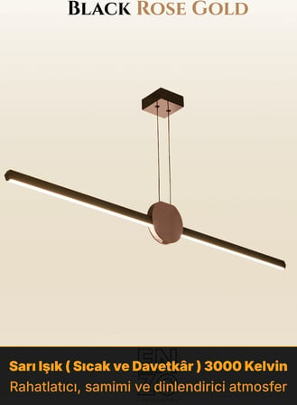 UnoS Rose Gold Lineer LED Sarkıt Avize – Kumandalı Dim Edilebilir – Aşağı Işık - 3000K