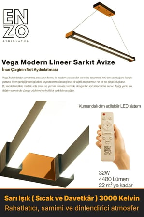 vega bronz lineer led sarkıt avize – kumandalı dim edilebilir – aşağı işık - 3000k