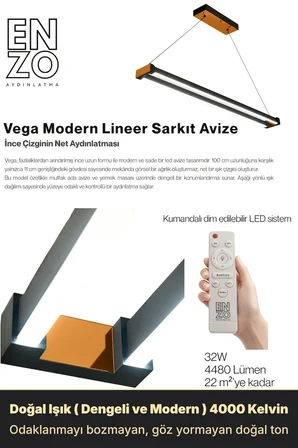 vega bronz lineer led sarkıt avize – kumandalı dim edilebilir – aşağı işık - 4000k