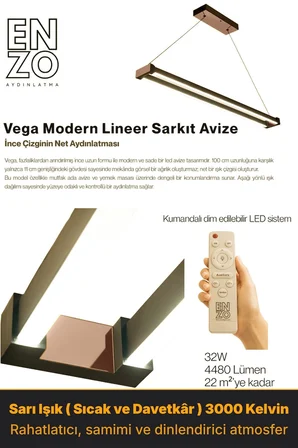 vega rose gold lineer led sarkıt avize – kumandalı dim edilebilir – aşağı işık - 4000k