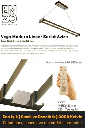 vega silver lineer led sarkıt avize – kumandalı dim edilebilir – aşağı işık - 3000k