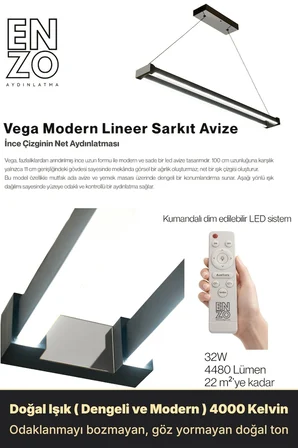 vega silver lineer led sarkıt avize – kumandalı dim edilebilir – aşağı işık - 4000k