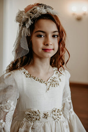 Taçlı , Özel Tasarım Vintage Kız Çocuk Elbise