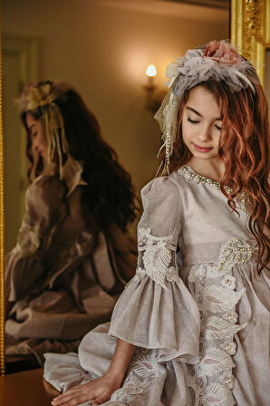 Özel Tasarım Uzun Kız Çocuk Abiye Elbise, Taç Aksesuarlı, Doğum Günü Elbisesi_M2050