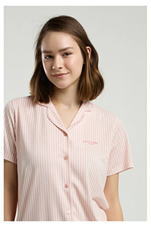 9012 Kısa Kol Düğmli Kadın Pijama Takımı