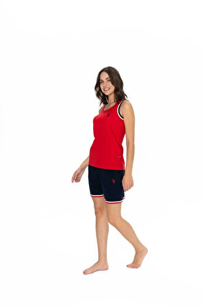 20005 Kadın Kalın Askılı Yuvarlak Yaka Şort Takım Kırmızı
