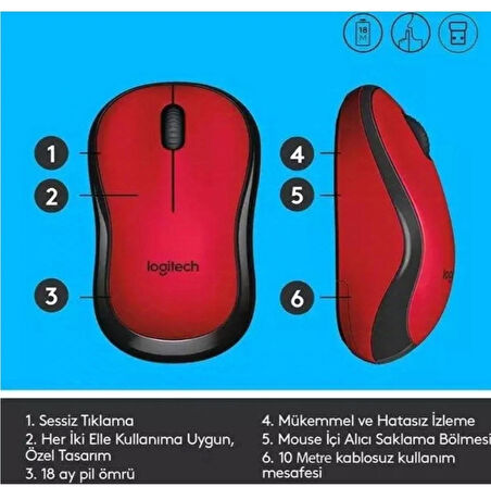 Logitech M220 Silent Kırmızı Mouse