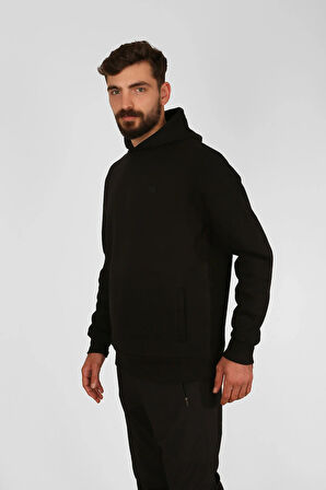 |Kapüşonlu Sweatshirt| Fleto Cep Detaylı Reflektör Baskılı Şardonlu