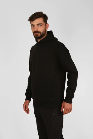 |Kapüşonlu Sweatshirt| Fleto Cep Detaylı Reflektör Baskılı Şardonlu