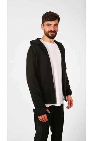 Şardonlu Dalgıç Fermuarlı Dik Yaka Kapüşonlu Sweatshirt/ceket