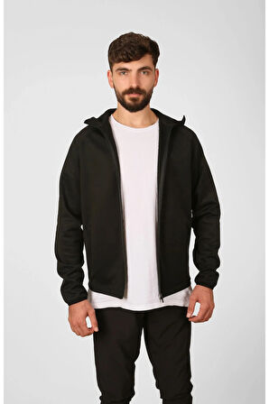 Şardonlu Dalgıç Fermuarlı Dik Yaka Kapüşonlu Sweatshirt/ceket