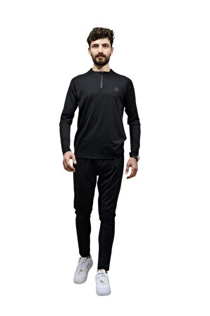 Siyah  1/4 fermuarlı Erkek Eşofman Takımı