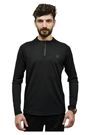 Siyah  1/4 fermuarlı Erkek Eşofman Takımı