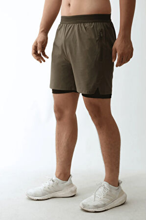 Unisex Gym Ve Fitness Astarlı Taytlı Şort / Gizli Cep Detaylı