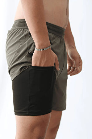 Unisex Gym Ve Fitness Astarlı Taytlı Şort / Gizli Cep Detaylı