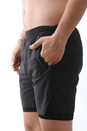 | 2 Li Paket Gym Ve Fitness Astarlı Taytlı Şort | Gizli Cep Detaylı