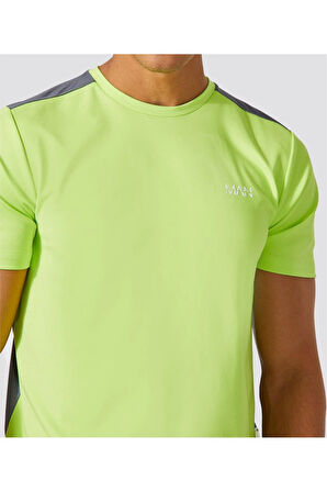 Neon Yeşil Performans T-shirt Sırt Mesh Panel Detaylı