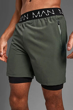 |3 Lü Paket| Unisex Gym Ve Fitness Astarlı Taytlı Şort Yazılı Lastik