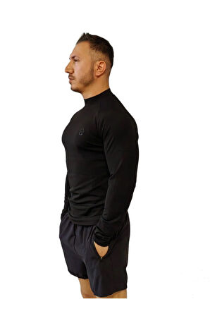 Siyah Aktif Basınç Erkek Antrenman Tişört, Koşu Fitness Ağırlık Terletmez TİŞÖRT