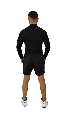 Siyah Aktif Basınç Erkek Antrenman Tişört, Koşu Fitness Ağırlık Terletmez TİŞÖRT