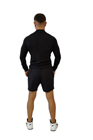 Siyah Aktif Basınç Erkek Antrenman Tişört, Koşu Fitness Ağırlık Terletmez TİŞÖRT